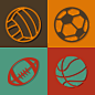 4款精致球类图标矢量素材，素材格式：AI，素材关键词：图标,足球,橄榄球,排球,球篮球