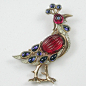 Trifari 'Alfred Philippe' Ruby and Sapphire Moghul Jewels Peacock Pin
