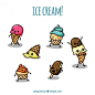 Hand drawn enjoyable ice-creams with wafer Free Vector