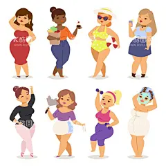 可爱胖胖女孩矢量元素  - 源文件下载【酷图网】可爱,胖胖女孩,女孩插画,胖胖的,胖美女,性感美女,卡通女孩,矢量元素,矢量手绘,手绘元素,设计元素