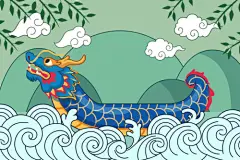 手绘小清新端午节划龙舟包粽子插画