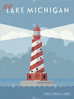 复古风格的密歇根湖旅游海报