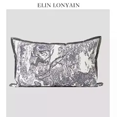 ELIN LONYAIN简约黑灰色森林印花图案靠垫抱枕样板房客厅沙发腰枕