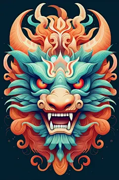 AI数字艺术龙年龙头中国龙插画元素-众图网