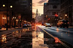 灯火通明的城镇街道照明