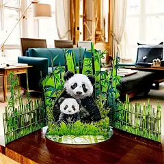 1 件熊猫 3d 弹出式贺卡，竹栅栏围合设计，纸质制作，适合台面摆件装饰，生日、母亲节、婚礼、周年纪念、情人节、教师节、感恩节的理想礼物 - 送给她的礼物、礼品贺卡 |精湛工艺|装饰元素 2