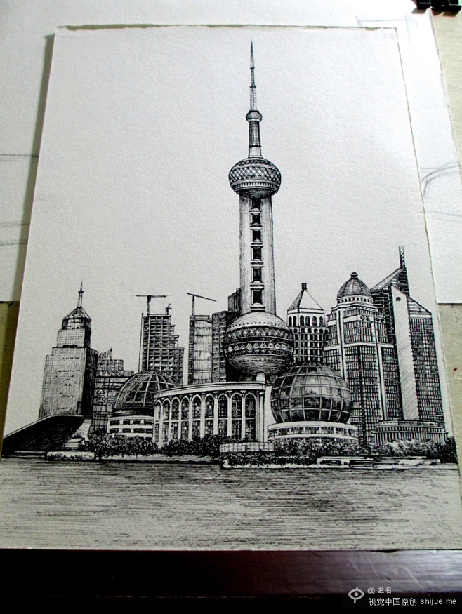 钢笔画上海