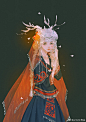 角仙：宋・陶谷《清异录・兽》：「华清宫一鹿，千年精俊不衰，人呼曰角仙。」(《说郛》六一)后因以角仙为鹿的代称。
画师：artistic青尘 ​ ​​​​