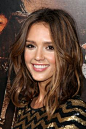 tousled, mid-length cut on Jessica Alba.