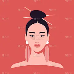 一个年轻的亚洲女人的肖像。时尚插画。
