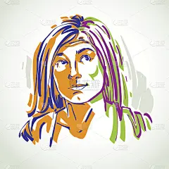 矢量插画年轻优雅的女性，艺术形象。色彩斑斓的