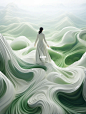 Top view,a chinese supermodle , dressed in white Hanfu,in the style of surrealistic biomechanics, photo-realistic landscapes, streamlined forms,green and white, uhd image, li shuxing, soft, dreamy landscapes --s 250 --v 5.2 --style raw --ar 3:4