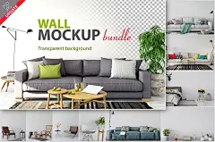 室内家居墙面贴纸装饰画壁纸艺术展示效果图VI智能图层PS样机素材 Wall Mockup - Bundle Vol. 1 - 南岸设计网 nananps.com