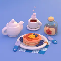 Pancakes : A wee toylike breakfast scene!