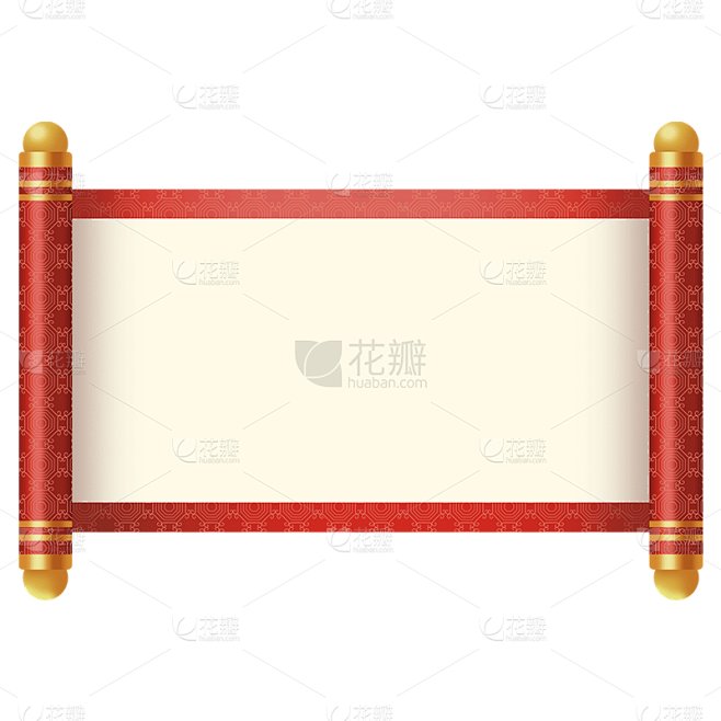 中国风手绘卷轴元素贴纸