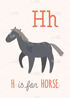 可爱的,痕迹,马,儿童,农场,英文字母H,单词,脉搏图,字母,字母表次序