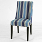 外贸地中海风格实木餐椅藏青蓝色宽窄竖条纹布艺软包靠背餐厅椅子