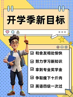 开学季攻略活动入学指南小红书封面海报