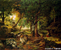 法国巴比松画派卢梭将写实手法与浪漫主义气氛结合起来，热衷赋予自然一种高大壮丽的视感并体现出景物的多样性，而获得“风景画家中的德拉克洛瓦”的雅号。（“阳光下的树林”）