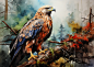 Eagle 切断了Babstrwatercolor秋森林场,