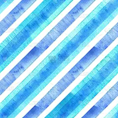 水彩彩色的蓝绿色斜条纹在白色的背景。条纹无缝模式