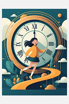 数字艺术插画版画海边女孩线条画扁平风装饰-众图网