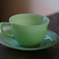 VINTAGE FIRE KING JADITE COFFEE or TEA CUP & SAUCER JANE RAY的图片