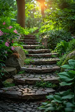 青石石板小路风景摄影图