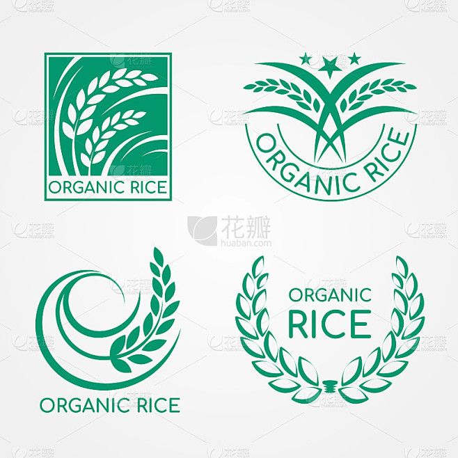 绿色有机水稻标志以水稻和叶片为载体设计