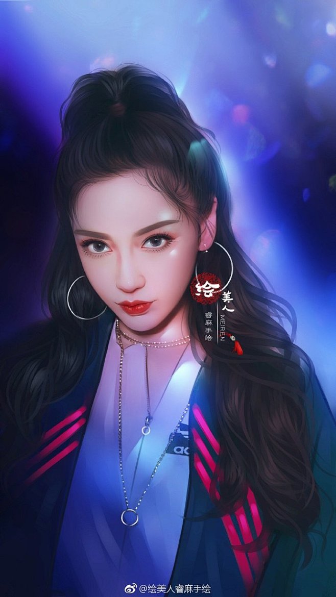 微博:绘美人睿麻手绘 杨颖 angelababy手绘转绘图 禁止盗图二改抹水印