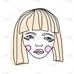 美丽的女人的脸与裸体化妆手绘矢量插图。时尚原创图形肖像与美丽的年轻迷人的女孩模型。时尚、风格、美丽。