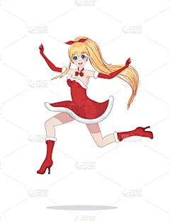圣诞老公,欢乐,女孩,日本漫画风格,接力赛,可爱的,简单背景,肖像,女人,跳