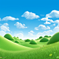 3D cartoon-style grassland, blue sky and white clouds, global light, front light, the overall picture is very cute