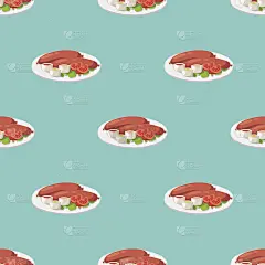烟干腊肠无缝图案菜肉晚餐菜肴美味午餐烧烤矢量插画