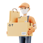 Courier guy wearing facemask and carrying packages 3D Illustration