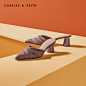 CHARLES＆KEITH2020春夏新品CK1-60580163女士褶皱鞋面穆勒鞋拖鞋