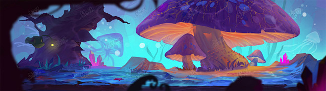 暗夜森林巨型蘑菇横版场景|原创|森林|场...