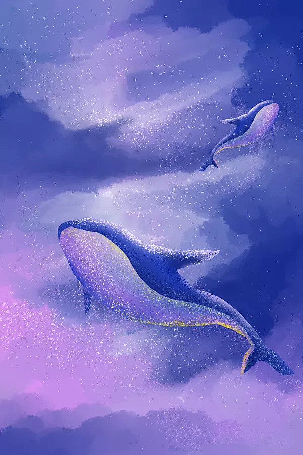 唯美天空鲸鱼插画