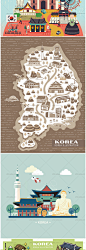 P330#扁平化韩国旅游建筑文化海报地图插画AI EPS矢量设计素材-淘宝网