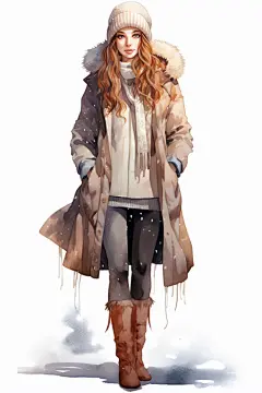 卡通时尚冬季卷发美少女人物插画