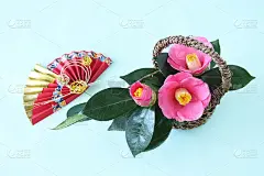 新年的形象是茶花和扇子