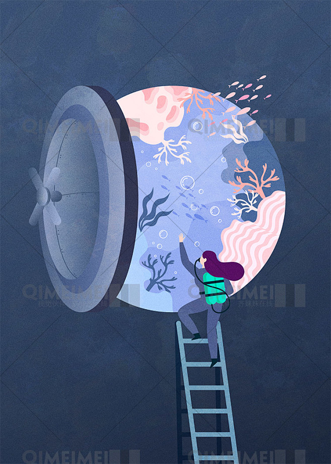 手绘卡通人物儿童梦想憧憬场景插图漫画海报...