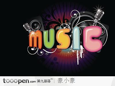 可爱立体music字喇叭麦克风矢量素材