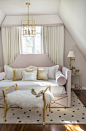 Rachel Cannon Limited Interiors | Sweet teen bedroom featuring a custom made queen-sized daybed in blush velvet.