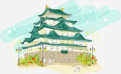 名古屋手绘高清素材 古建筑 名古屋手绘 城堡 建筑 旅游 日本名古屋 免抠png 设计图片 免费下载