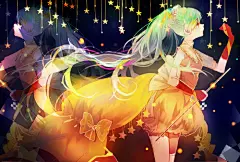「二次元 少女」动漫 插画 原创 手绘 少女 Pixiv ✩星の上✩ 初音未来［侵删］【id=41465019 畫師：はなか（夜）】