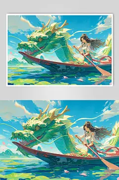 AI数字艺术绿色龙年端午节插画-众图网