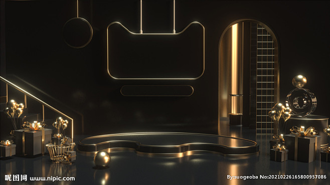 C4D模型黑金风格电商立体场景