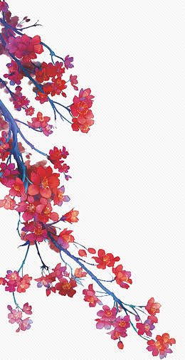 红色彩绘花朵树枝-觅元素png设计元素