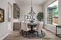 Mid-sized transitional beige floor enclosed dining room photo in Sacramento with gray walls